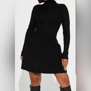 Black Ribbed Turtleneck Sweater Dress